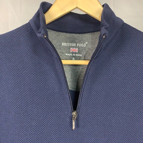 British Polo Blue 1/4 Zip Up Waffle Long Sleeve - Picture 11 of 12